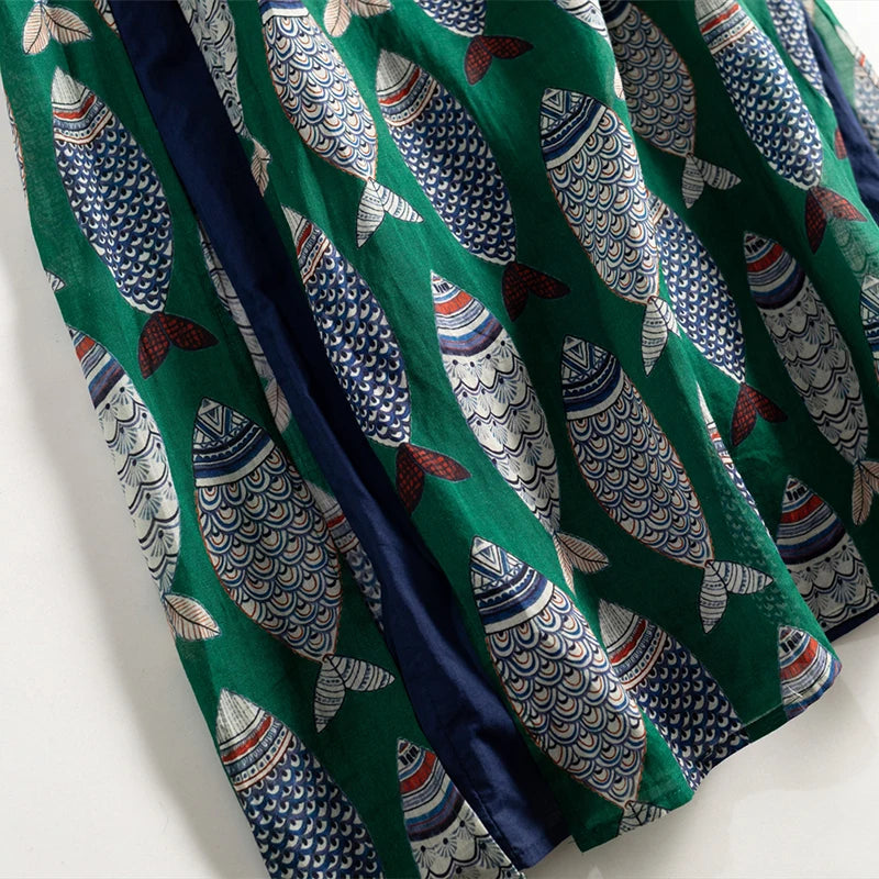 Sleeveless Printed Cotton Midi Dress