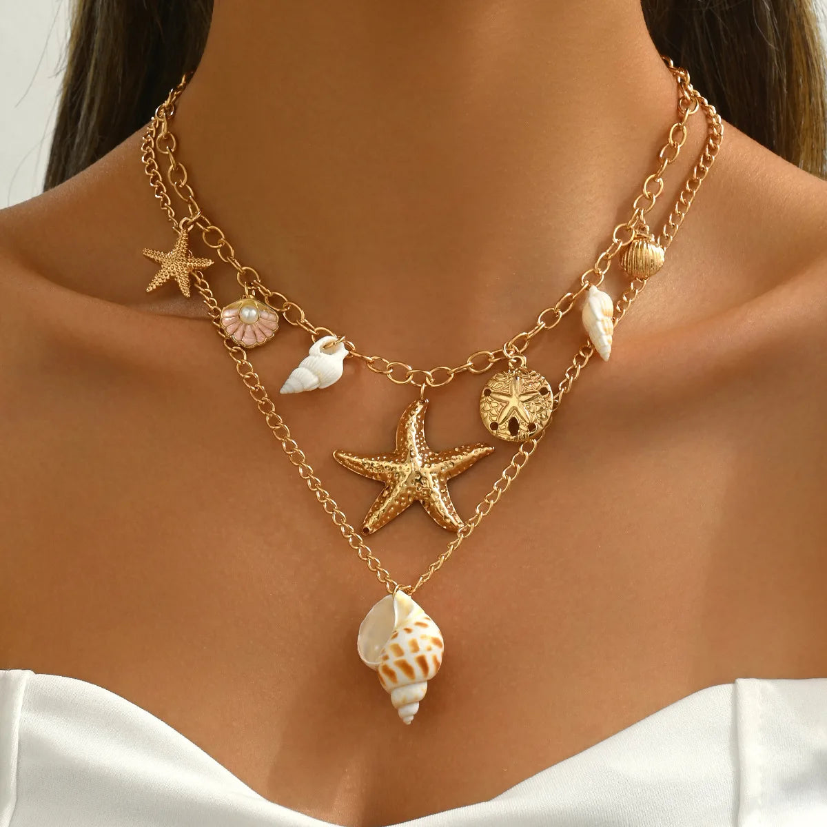 Gold Starfish Layered Necklace