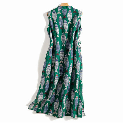 Sleeveless Printed Cotton Midi Dress