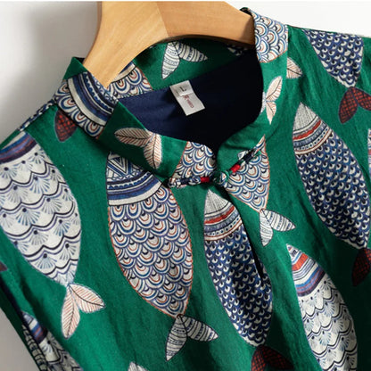 Sleeveless Printed Cotton Midi Dress